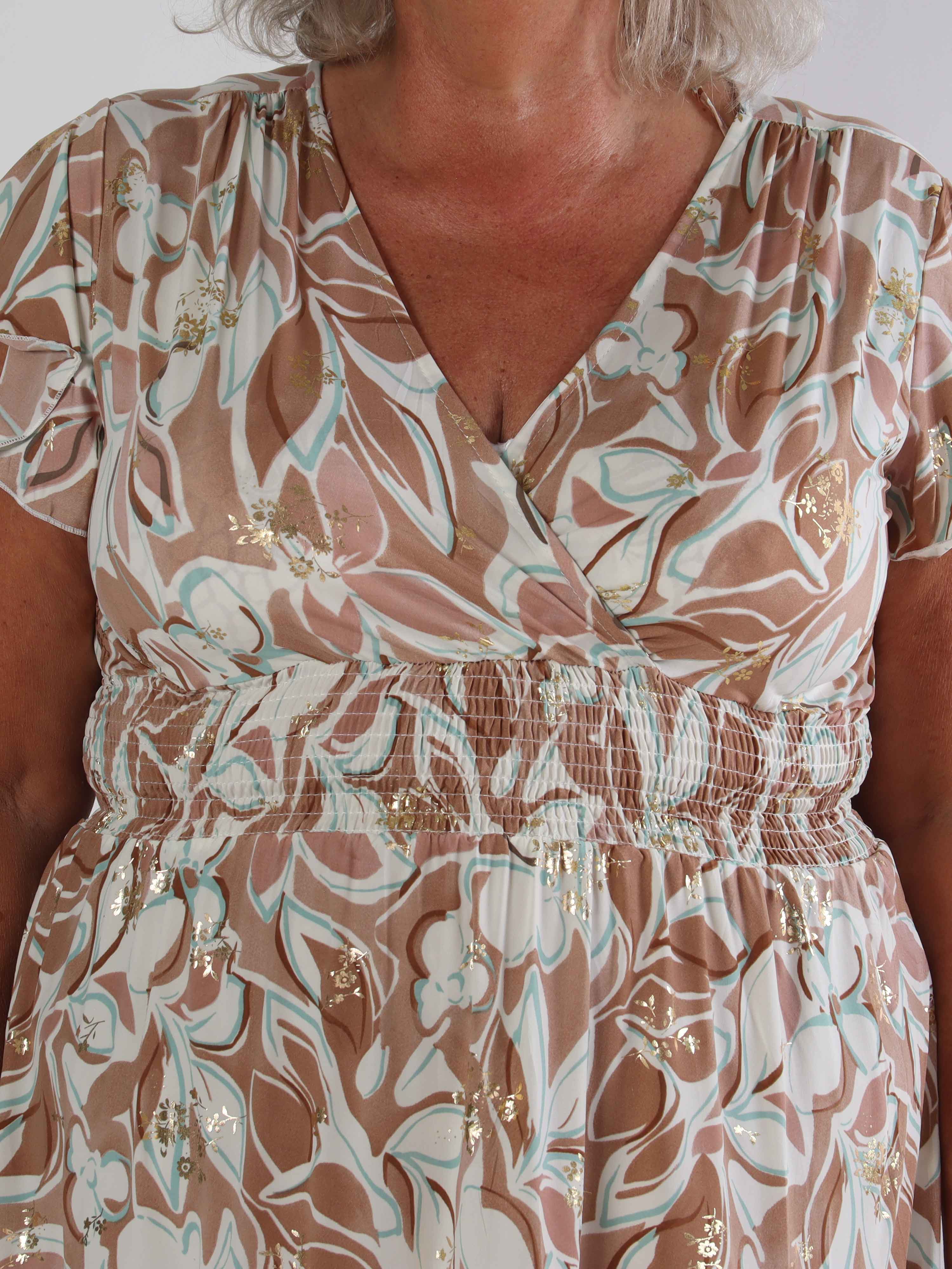 Palmira - Mønstret elastisk plus size kjole med lag på lag look